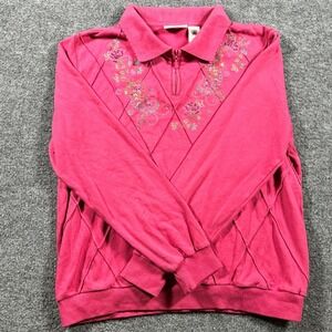 Bonner Sweatshirt Womens Size L Pink Floral Embroidered Quilted Quarter Zip Top